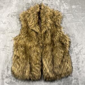 VTG Y2K CiSono By Cavalini Cream Brown Faux Fur Vest Size Large